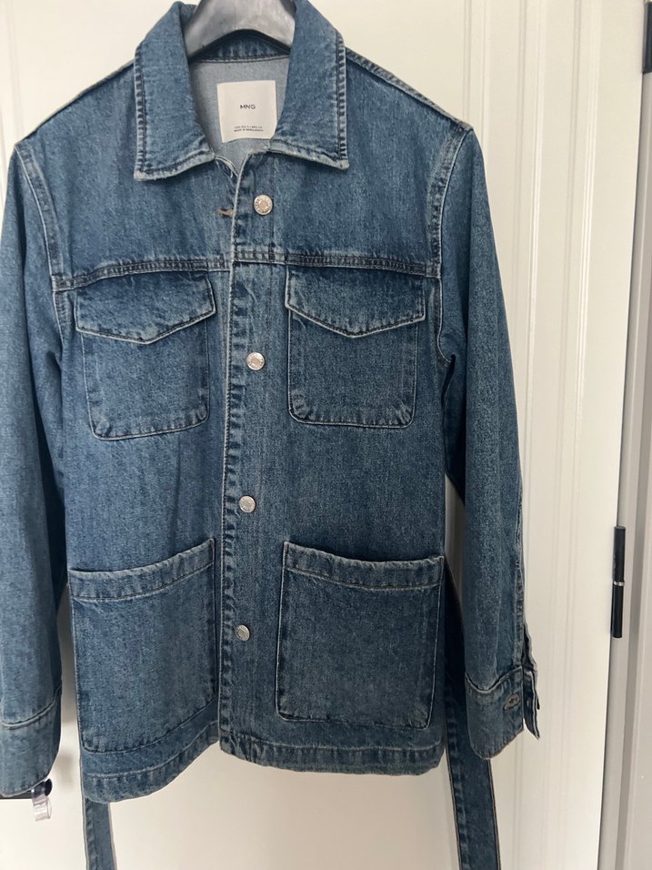 mango 36 beden Mavi Kot Ceket, Kemerli, Normal Boy - Görsel 4