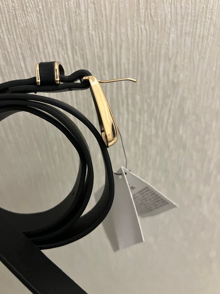 zara Altın Tokalı Koyu Deri Kadın Kemer - Görsel 2