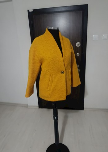Sarı Mini Yün Kadın Kaban