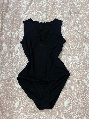 H&m göğüs dekolte detaylı bodysuit body siyah