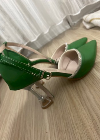 Yeşil Deri  Kadın Topuklu Ayakkabı - Görsel 2