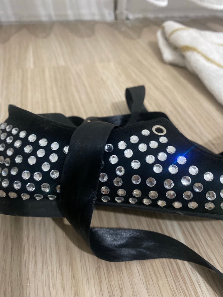 Siyah Taşlı Tokalı Topuklu Kadın Babet - Görsel 3