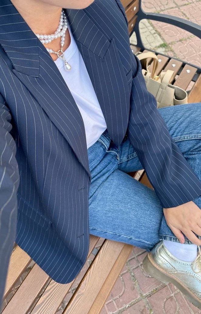 Kadın Regular Fit Çizgili Midi Blazer - Görsel 2