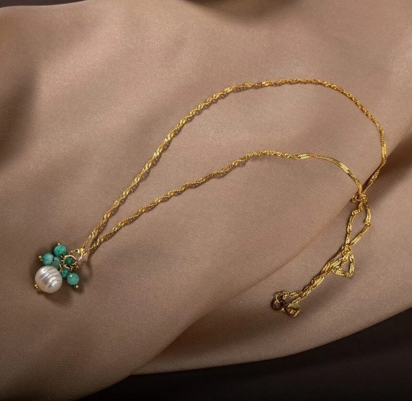 Osmanlı Doğal Taş İnci Amazonit Doğal Taş Kolye - Görsel 3