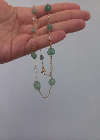 Amorf Yeşil Taşlı Çelik Kolye - Görsel 2