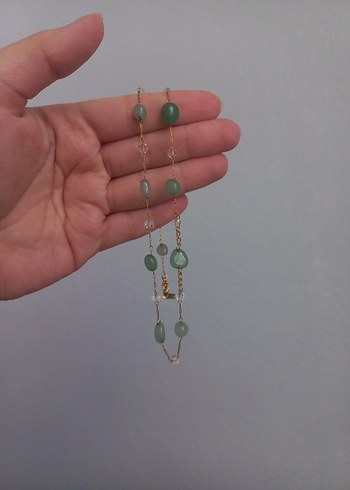 Amorf Yeşil Taşlı Çelik Kolye - Görsel 3