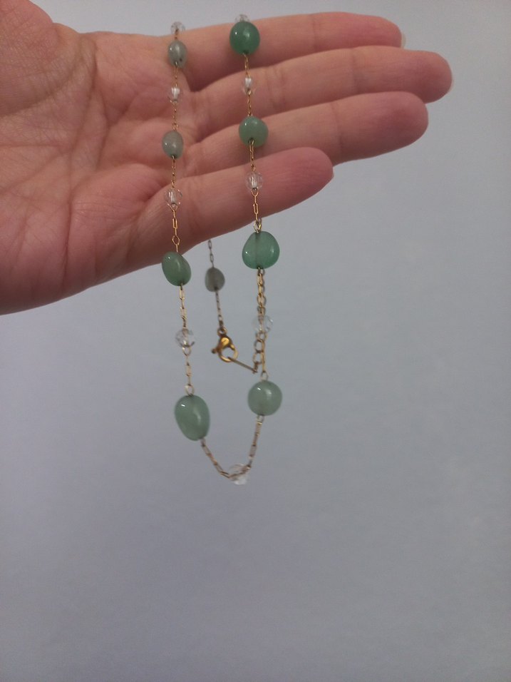 Amorf Yeşil Taşlı Çelik Kolye - Görsel 2