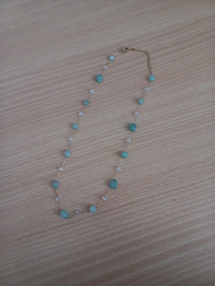 Amorf Yeşil Taşlı Çelik Kolye - Görsel 5