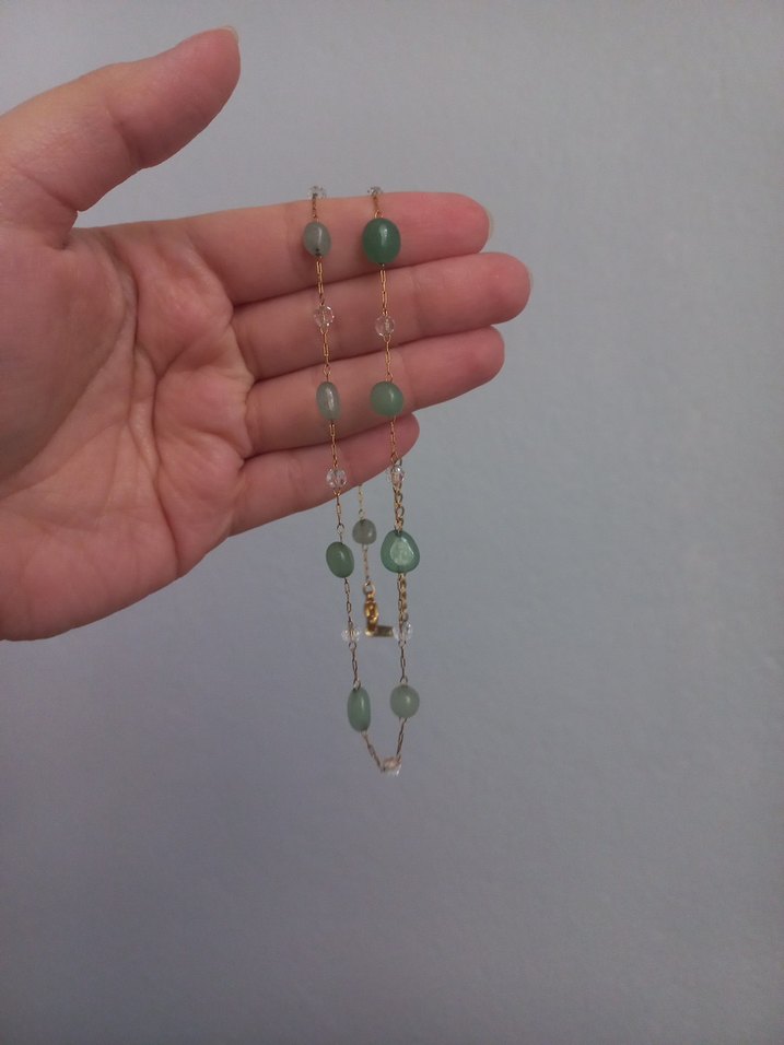 Amorf Yeşil Taşlı Çelik Kolye - Görsel 3