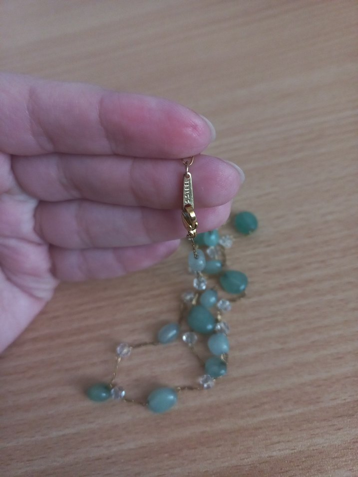 Amorf Yeşil Taşlı Çelik Kolye - Görsel 4