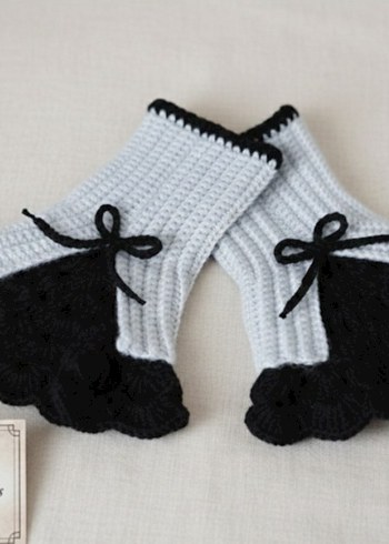 Gri Örgü vintage Kadın Eldiven - Görsel 4