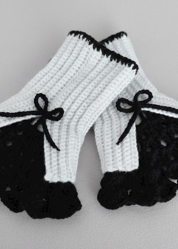 Gri Örgü vintage Kadın Eldiven - Görsel 2