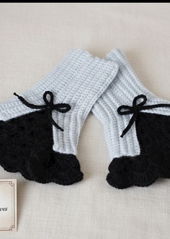 Gri Örgü vintage Kadın Eldiven - Görsel 5