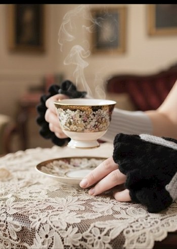 Gri Örgü vintage Kadın Eldiven - Görsel 3