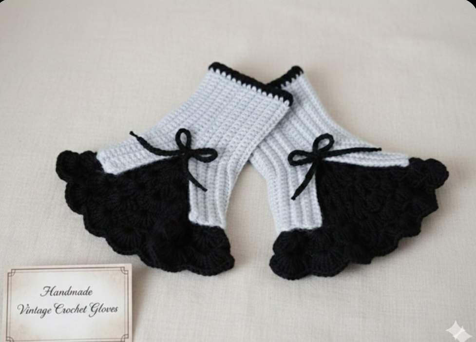 Gri Örgü vintage Kadın Eldiven - Görsel 4