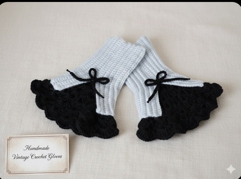 Gri Örgü vintage Kadın Eldiven - Görsel 5