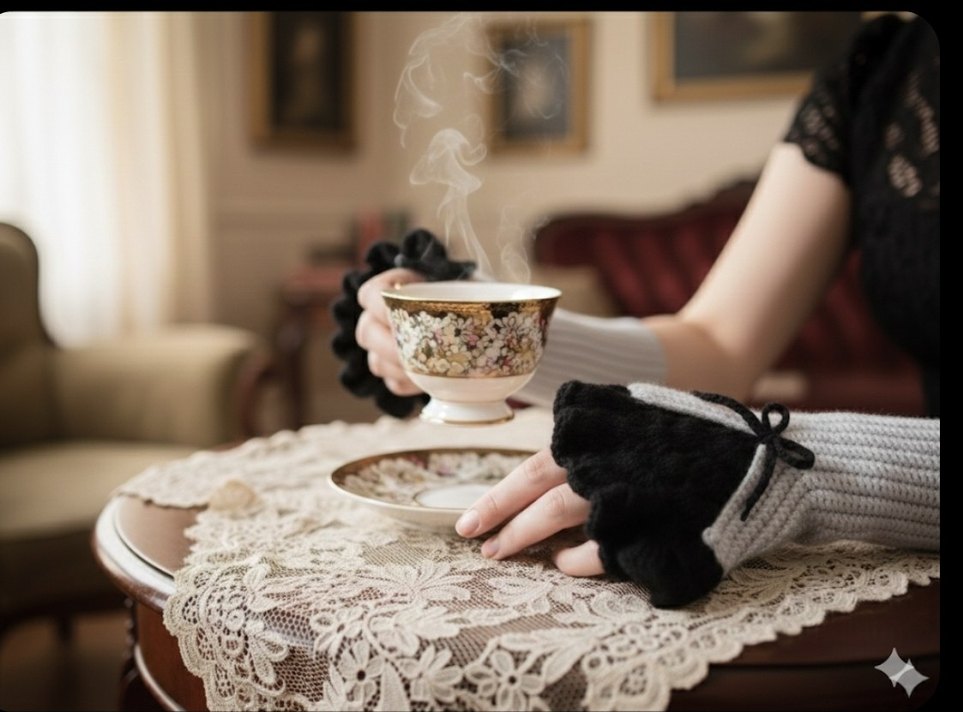 Gri Örgü vintage Kadın Eldiven - Görsel 3