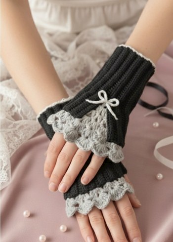 Gri Örgü Goth Kadın Eldiveni - Görsel 2