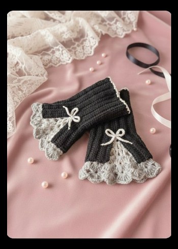 Gri Örgü Goth Kadın Eldiveni - Görsel 3