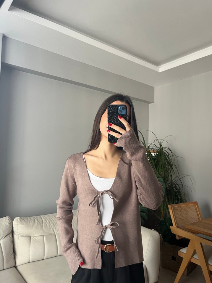 V Yaka Bej Örme Salaş Kazak - Görsel 3