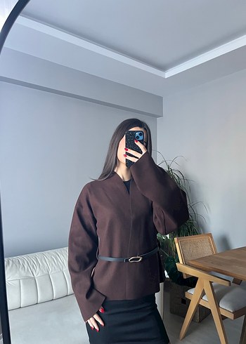 Kahverengi Kemerli Kısa Kadın panço - Görsel 2