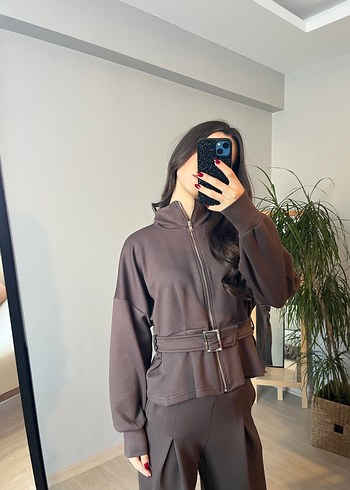 Kemer Detaylı Kahverengi Kadın Eşofman Takımı - Görsel 2