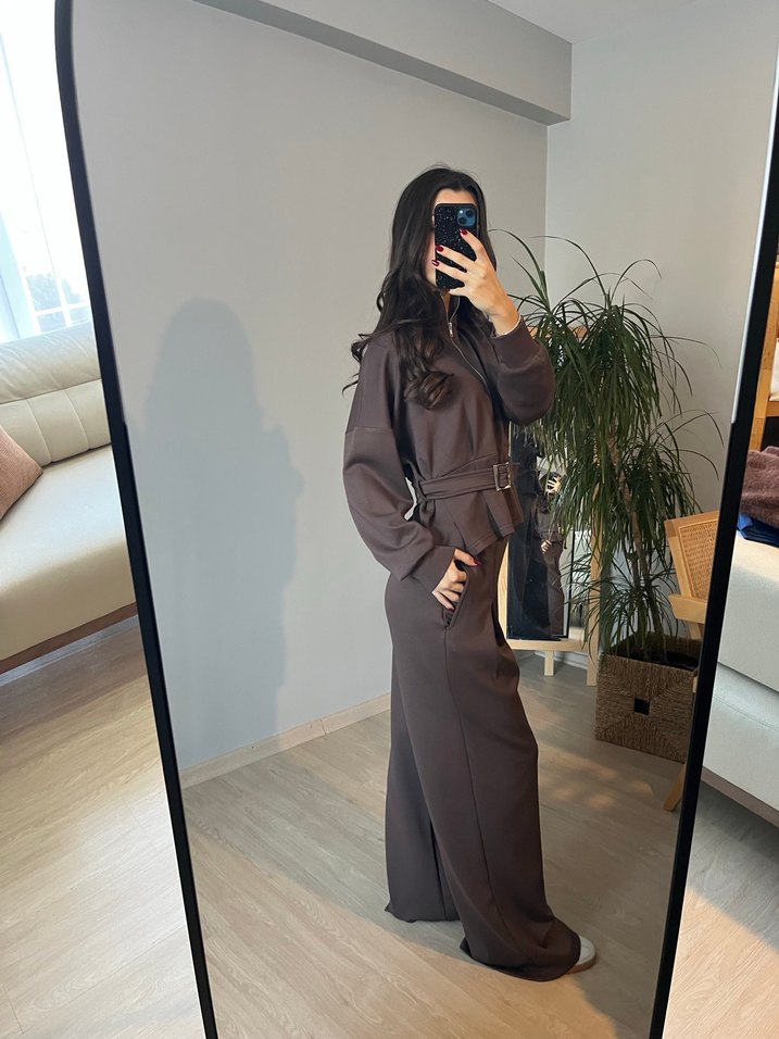 Kemer Detaylı Kahverengi Kadın Eşofman Takımı - Görsel 5