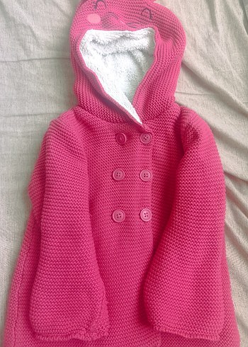 Kız Çocuk Pembe Kapüşonlu Örgü Hırka - Görsel 2