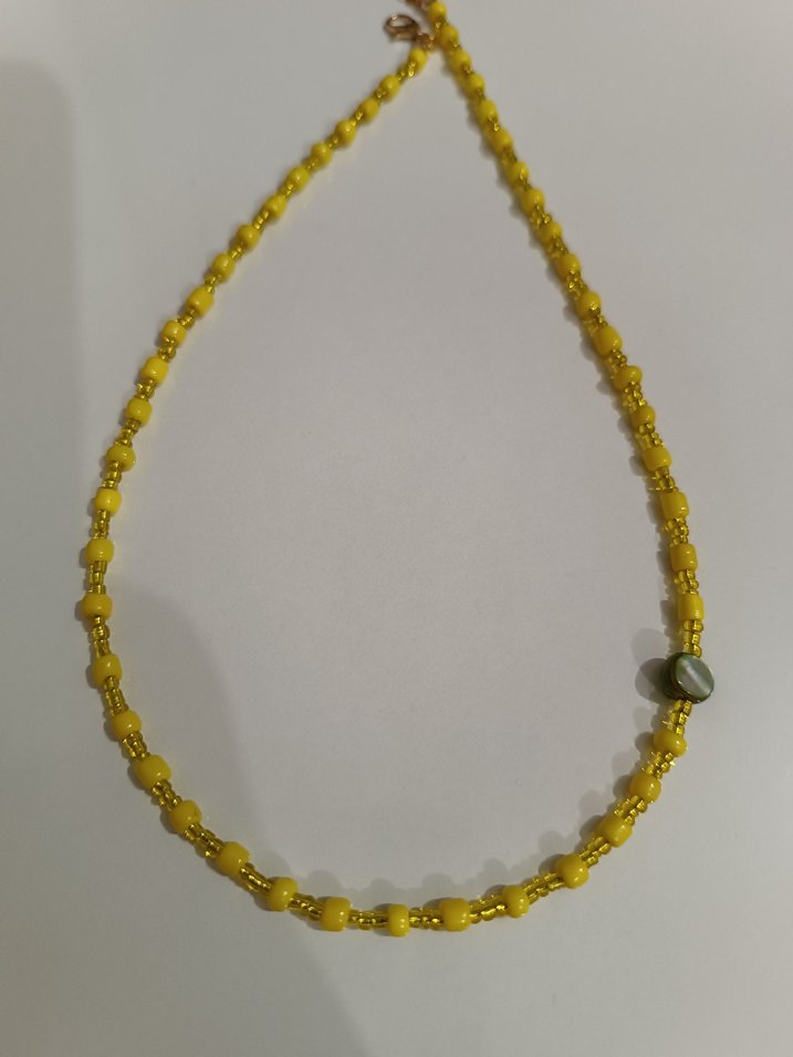 SARI BONCUKLU YEŞİL SEDEF GÖZ KOLYE - Görsel 5