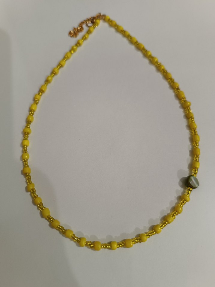 SARI BONCUKLU YEŞİL SEDEF GÖZ KOLYE - Görsel 2