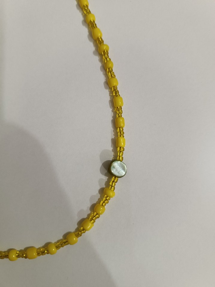 SARI BONCUKLU YEŞİL SEDEF GÖZ KOLYE - Görsel 3