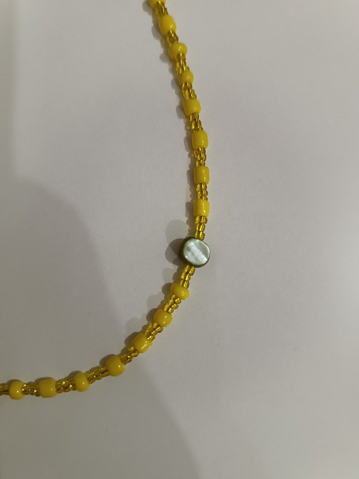 SARI BONCUKLU YEŞİL SEDEF GÖZ KOLYE - Görsel 4