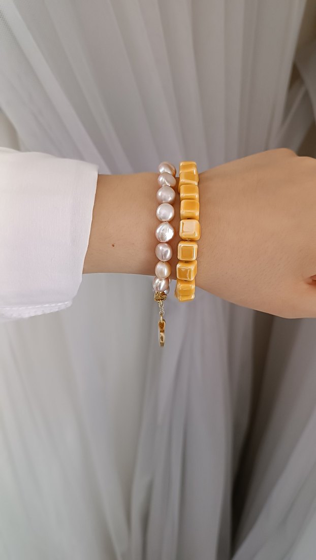 Sarı Boncuklu Bohem Kadın Bileklik - Görsel 2