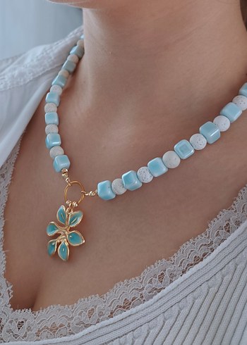 Bohem Turkuaz Boncuklu Mini Kolye - Görsel 2