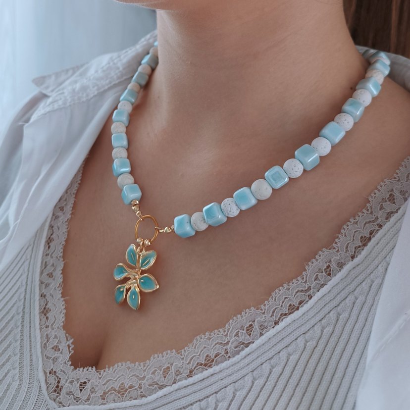 Bohem Turkuaz Boncuklu Mini Kolye - Görsel 2