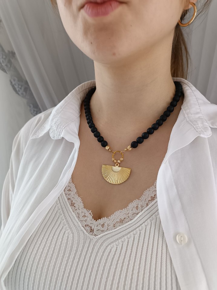 SİYAH LAV TAŞI KOLYE - Görsel 3