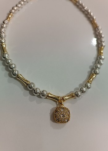 Küçük Taşlı Altın Renkli Kadın Kolye - Görsel 5