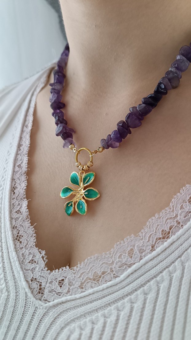 AMETİST TAŞLI KOLYE - Görsel 3