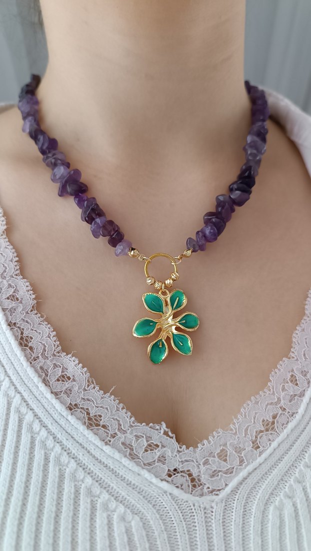 AMETİST TAŞLI KOLYE - Görsel 2