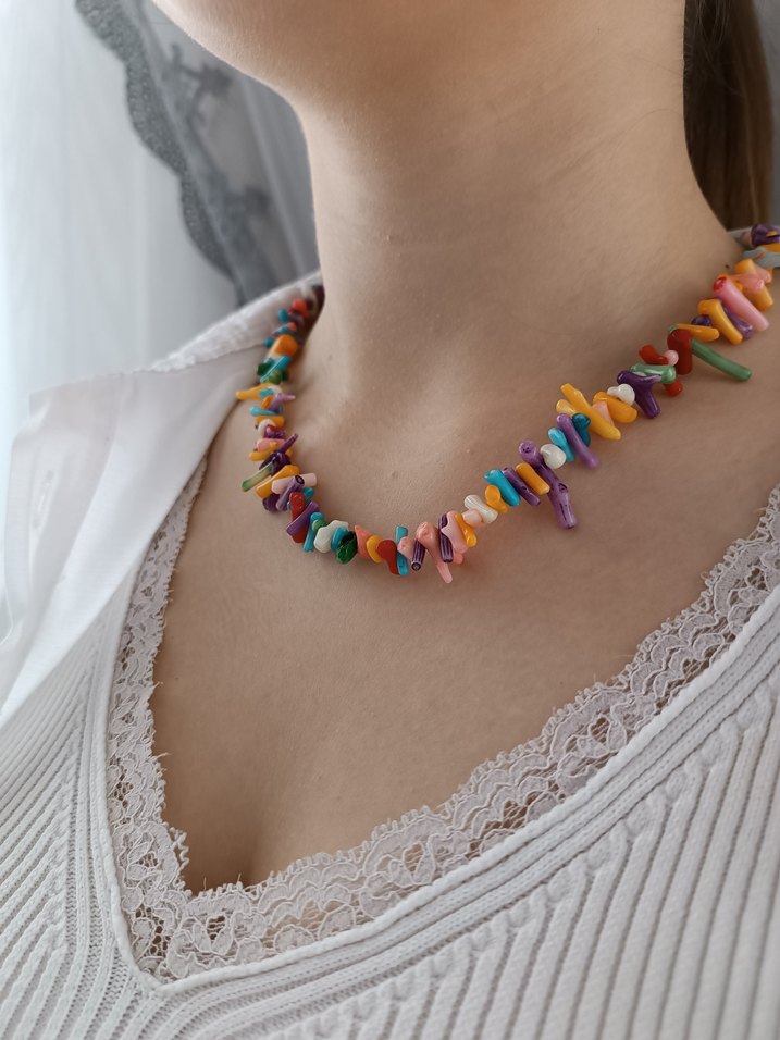 RENKLİ SADE MERCAN KOLYE - Görsel 2