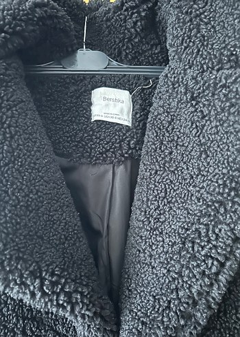 Bershka Siyah Midi Uzunlukta Peluş Kadın Kaban