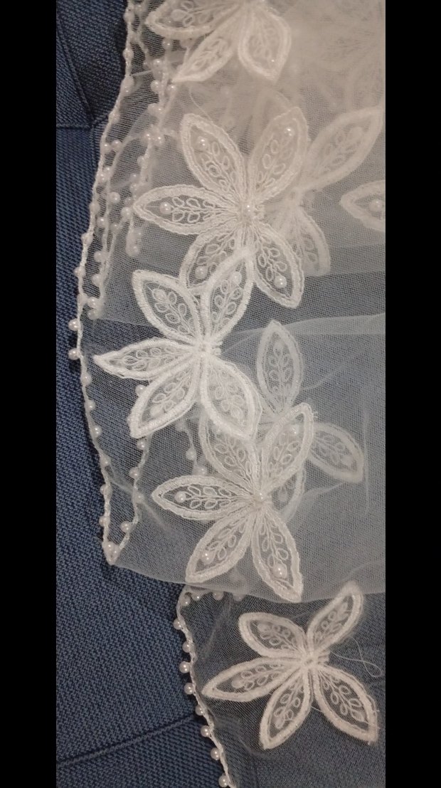 Dantel Detaylı Beyaz Vintage Gelin Duvağı - Görsel 2