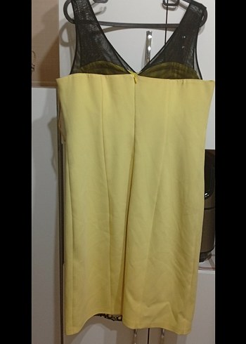 Dantel Detaylı Sarı dizde Abiye Elbise - Görsel 2