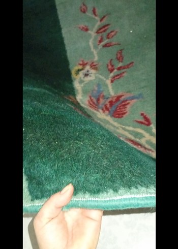 Koyu Yeşil Çiçek Desenli el dokuma Halı - Görsel 3