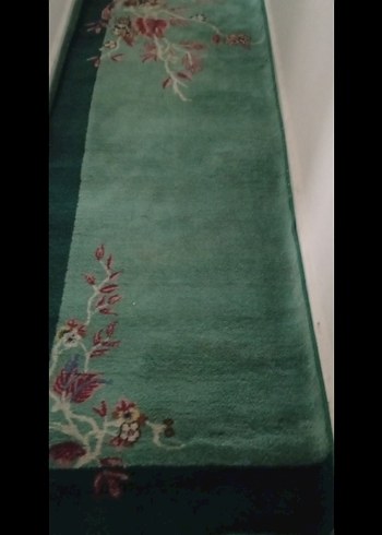 Koyu Yeşil Çiçek Desenli el dokuma Halı - Görsel 5