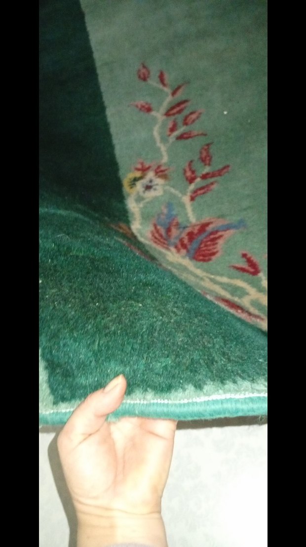 Koyu Yeşil Çiçek Desenli el dokuma Halı - Görsel 3