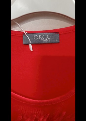 Kısa tül kollu Kırmızı Basic Tişört - Görsel 3