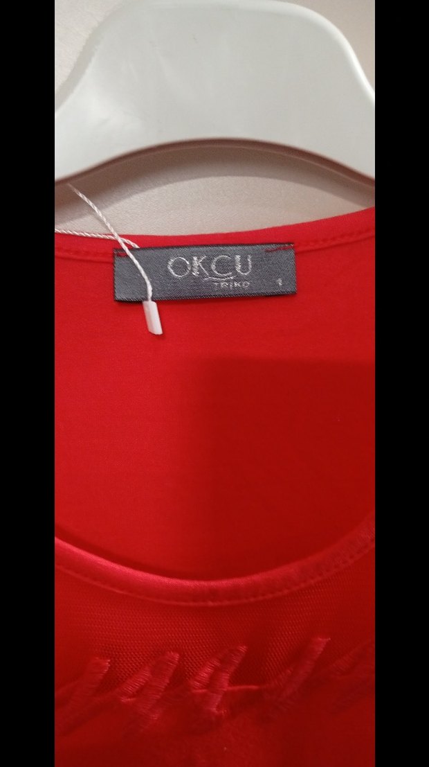 Kısa tül kollu Kırmızı Basic Tişört - Görsel 3