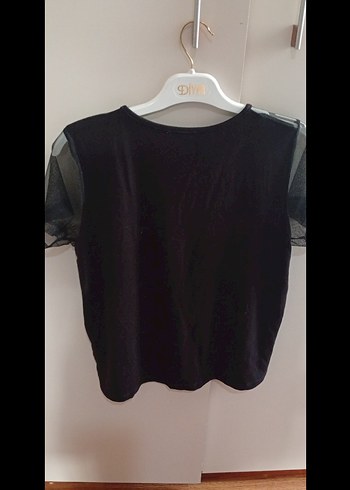 Siyah Mini Kısa Kollu Kadın Bluz - Görsel 2