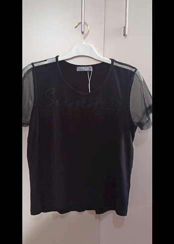 Siyah Mini Kısa Kollu Kadın Bluz - Görsel 3